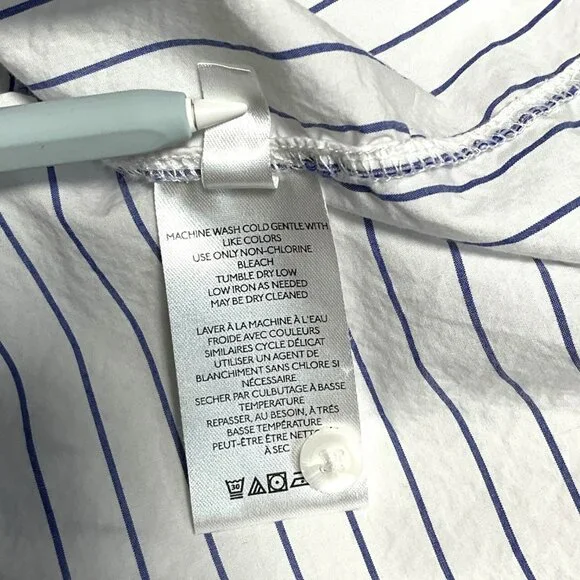 Anthropologie Maeve Button Down Shirt White Blue Striped I Love You Size Large L - Picture 9 of 10